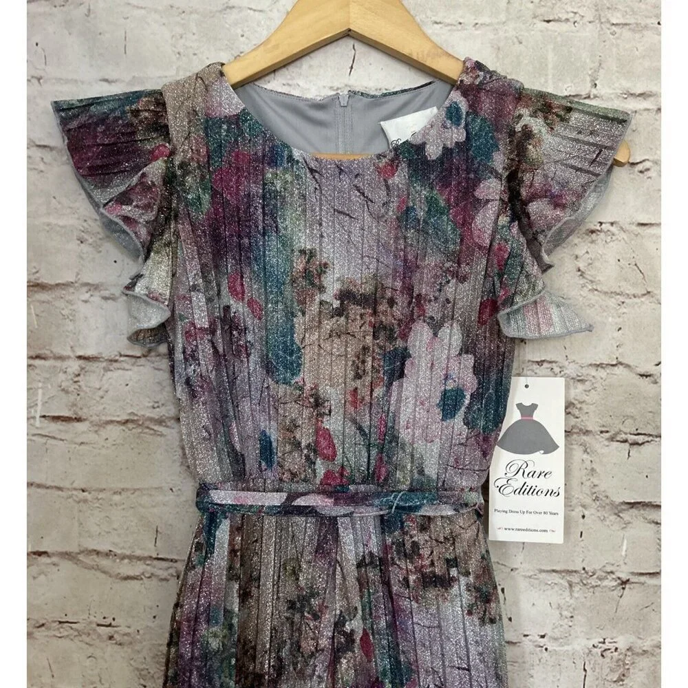 RARE EDITIONS Big Girl Lurex Jumpsuit Size 12 Silver Metallic Glitter Flutter